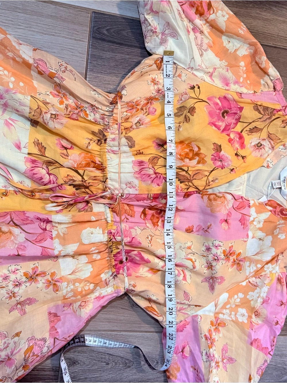 Ever New Patchwork Floral Puff Sleeve Dress in Peach and Pink - Picture 12 of 13